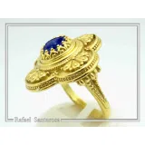 Byzantine Christian Cross Genuine Lapis Lazuli Ring: 18K Gold Filled Sterling Silver Filigree