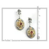 Natural Red Garnet Byzantine style Earrings: Oxidized & 18K Gold-Filled Sterling Silver,