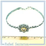 Natural Amethyst Byzantine Star Bracelet: Oxidised Sterling Silver, 18K Gold Filled Bezel