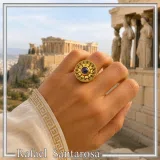 Ancient Greek Garnet Ring Sterling Silver 18K Gold Filled Archeological Museum Inspired