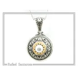 Byzantine natural Pearl Pendant: Oxidized Sterling Silver and Gold-Filled Filigree Necklace