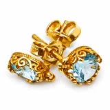 18K Solid Gold Filigree Earrings with Natural Sky-Blue Topaz Brilliant Cut and Byzantine Decoration