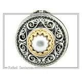 Byzantine natural Pearl Pendant: Oxidized Sterling Silver and Gold-Filled Filigree Necklace