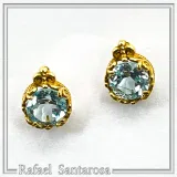 18K Solid Gold Filigree Earrings with Natural Sky-Blue Topaz Brilliant Cut and Byzantine Decoration