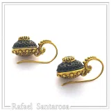 Byzantine Filigree Natural Gemstones Silver Earrings: Oxidised black and Gold-Filled silver