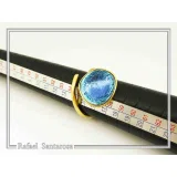 Sea Blue Transparent Enamel Adjustable Ring: Sea Rock Design Sterling Silver 18K Gold Filled