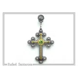 Peridot, Garnet, Topaz, Amethyst, Pearl or Lapis Oxidized Sterling Silver Byzantine Cross Religious Necklace