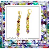 Byzantine Filigree Multi Gemstone Dangle Beaded Earrings: 18k Gold-Filled Sterling Silver
