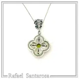 Byzantine Filigree Natural Green Peridot Necklace: Handmade Sterling Silver Oxidized and 18K Gold Filled
