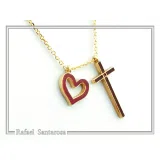 I Love Jesus Cross & Heart Minimalistic Necklace: Red Enamel, Sterling Silver 18K Gold Filled