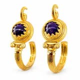 Genuine Lapis Lazuli Greek Column Hoop Earrings: 18K Gold-Filled Sterling Silver, Museum Jewelry