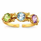 Filigree Byzantine Genuine Amethyst, Topaz & Peridot beaded Ring: Sterling Silver 18k Gold Filled