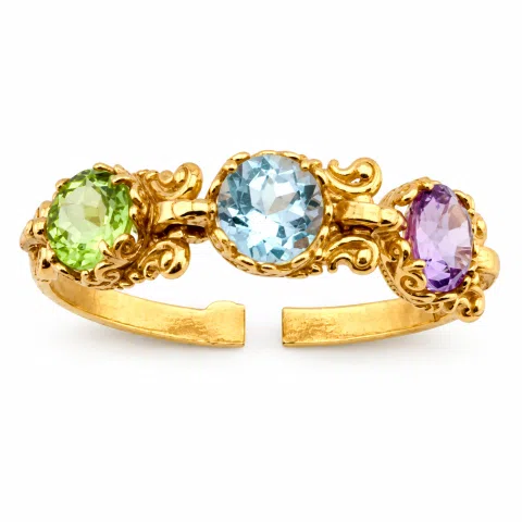 Filigree Byzantine Genuine Amethyst, Topaz & Peridot beaded Ring: Sterling Silver 18k Gold Filled