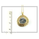 Athena Owl Coin Greek Key Pendant, Museum Jewelry: Oxidized & 18K Gold Filled Sterling Silver
