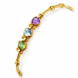 18K Solid Gold Amethyst, Topaz, Peridot, Garnet, Citrine Genuine Gemstone Beaded Bracelet