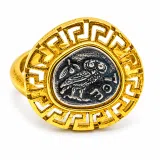 Owl of Athena Goddess Tetradrachm Greek Coin Greek Key Ring: 18K Gold Filled Silver