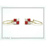 Red & White Roses Rose Flowers Shaped Alabaster Gems Drop Earrings: Sterling Silver 18K Gold-Filled