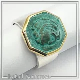 Alexander the Greek Coin Ring, 14K Gold Bezel, Oxidised Copper, Sterling Silver Band, Museum Jewelry