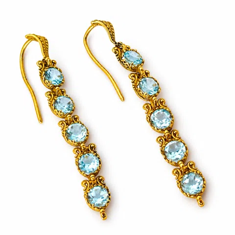 Sky Blue Topaz Vintage Drop Dangle Earrings, 18K Gold Filled Silver, Bridal Jewelry Gift