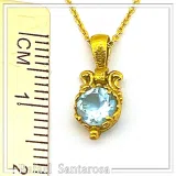 Natural Topaz Filigree Charm Necklace: 18K Gold-Filled Sterling Silver Delicate Tiny Pendant