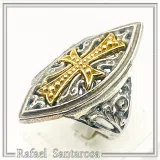 Medieval St John Knights Maltese Cross Ring: Oxidized & 18K Gold-Filled Sterling Silver Ring