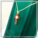 Tiny Cross Necklace: Hand Sculpted Alabaster Rose Flowers 18K Gold Filled Sterling Silver Cross