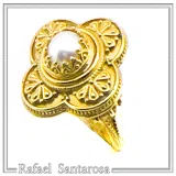 Byzantine Cross Ring: Natural Pearl, Sterling Silver 18K Gold-Filled Filigree
