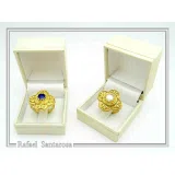 Byzantine Christian Cross Genuine Lapis Lazuli Ring: 18K Gold Filled Sterling Silver Filigree