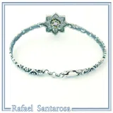 Natural Amethyst Byzantine Star Bracelet: Oxidised Sterling Silver, 18K Gold Filled Bezel
