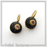 Byzantine Filigree Natural Gemstones Silver Earrings: Oxidised black and Gold-Filled silver