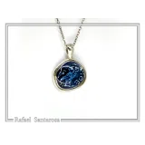Athena's Owl Symbol of Wisdom Coin Pendant: Blue Enamel, Oxidized Sterling Silver