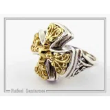 Byzantine Religious Cross Museum Inspired Ring: Oxidized Sterling Silver, 18K Gold Filled Filigree