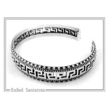 Greek Key Meander Oxidized Sterling Silver Cuff Bracelet, Museum Inspired Unisex Adjustable Jewelry