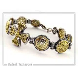 Byzantine Cross beaded Bracelet: handmade 18k Gold Filled and Oxidized Sterling Silver