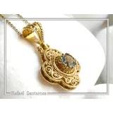 Byzantine Cross Sky-Blue Topaz Pendant: Handmade Filigree 18k Gold Filled Sterling Silver Necklace