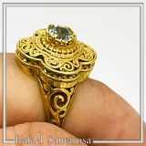 Natural brilliant cut topaz Byzantine Ring: Engraved and filigree Sterling Silver 18K Gold Filled