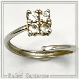 Sterling Silver Adjustable Minimal Square Ring with Four 3mm White Topaz Brilliant Cut Stones