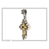Byzantine Religious Cross Pendant Sterling Silver Oxidised 18k Gold Filled Garnet Necklace