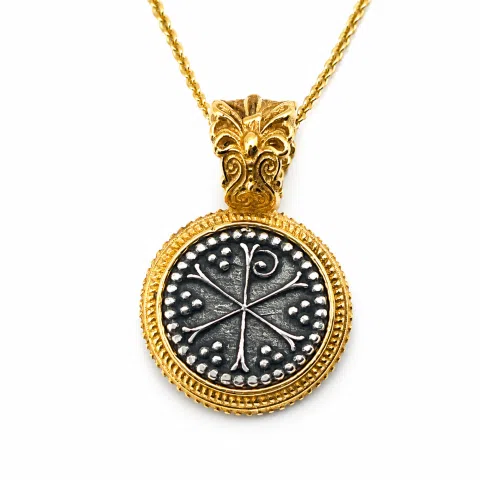 Chi Rho Christogram Jesus Symbol Necklace: Oxidized & Gold Filled Filigree Sterling Silver