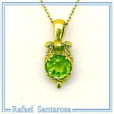 Filigree Genuine Peridot Byzantine Style Charm Necklace: 18K Gold-Filled Sterling Silver Pendant