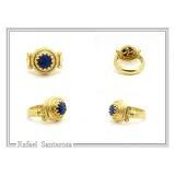 Natural Lapis Lazuli Ancient Greek Ionic Column Design Sterling Silver 18K Gold-Filled Ring
