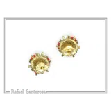 Floral Rose Flowers Shaped Alabaster Gems Stud Earrings: Bouquet of roses Silver Earrings