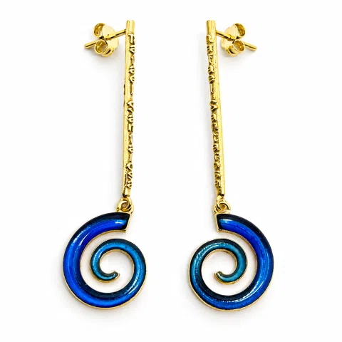 Blue Enamel Boho Spiral Symbol of Galaxy Drop Earrings: Sterling Silver Gold-Filled dangle Earrings