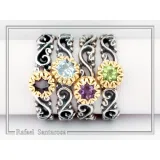 Genuine Gemstones Stacking Ring: Oxidized Sterling Silver & Gold-Filled Bezel