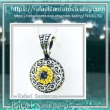 Genuine Sky-Blue Topaz Byzantine Filigree Necklace: Oxidized and 18K Gold Filled Sterling Silver
