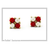 Rose Flowers minimal Stud Earrings: Red and White Alabaster Flowers, Sterling Silver 18K Gold-Filled