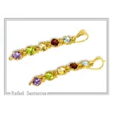 18k Gold Byzantine Filigree Multi Gemstone Dangle Beaded Earrings: Multi Coloured Natural Gems