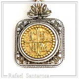 Jesus Christ Victorious Necklace: 18K Gold Christogram on Oxidized Silver. ICXC NIKA Orthodox Prayer