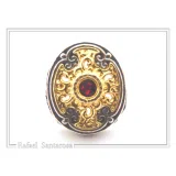 Byzantine Natural Garnet Ring for Her: Oxidized and 18K Gold filled Sterling Silver