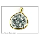 Protection Cross Pendant ICXC NIKA: Oxidized Silver Constantinato Coin on 18k Solid Gold Charm